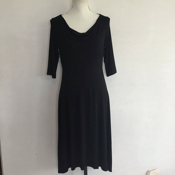 Eileen Fisher Dresses & Skirts - Eileen Fisher Women Elegant Black Cowl Neck Midi Cocktail Dress SP